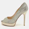 Jimmy Choo Metallic Gold Glitter Fabric Dahlia Peep Toe Platform Pumps In Gold