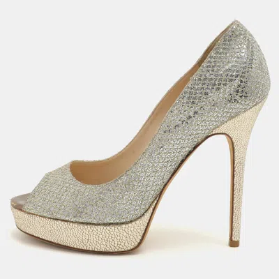JIMMY CHOO GOLD GLITTER LUNA PLATFORM PUMPS
