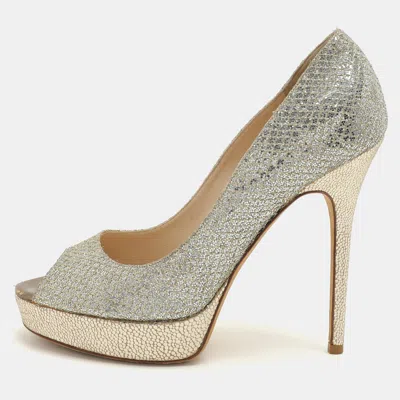 Pre-owned Jimmy Choo Gold Glitter Luna Platform Pumps Size 38.5