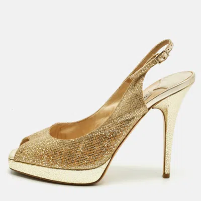 Jimmy Choo Gold Glitter Verity Peep Toe Slingback Pumps In Metallic