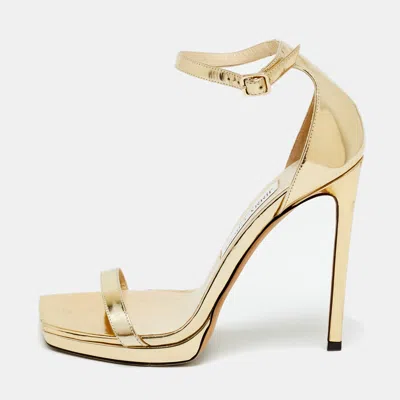 Pre-owned Jimmy Choo Gold Leather Alva Ankle Strap Sandals Size 38