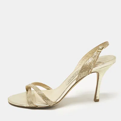 Pre-owned Jimmy Choo Gold Leather And Glitter India Slingback Sandals Size 37.5
