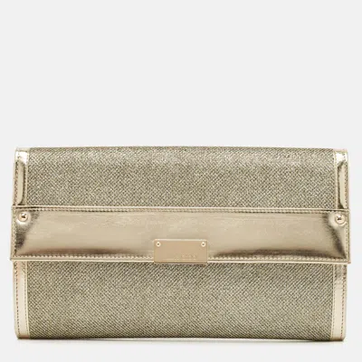 Pre-owned Jimmy Choo Gold Leather And Glitter Mesh Reese Continental Clutch