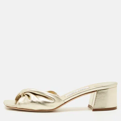 Pre-owned Jimmy Choo Gold Leather Avenue Slide Sandals Size 39.5