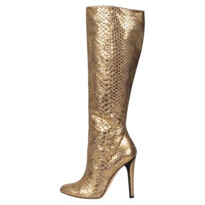 Pre-owned Jimmy Choo Gold Leather Boots Sz.35.5 In Brown