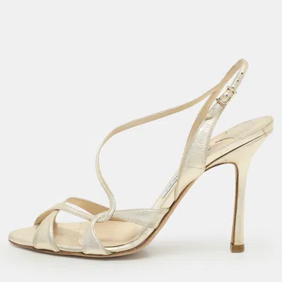 Pre-owned Jimmy Choo Gold Leather Criss Cross Strappy Sandals 39