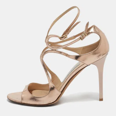 Pre-owned Jimmy Choo Gold Leather Lance Ankle Strap Sandals Size 41 In Silver