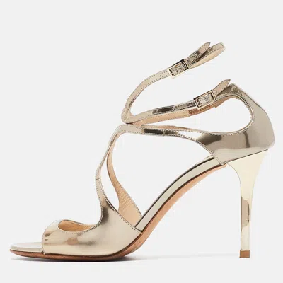 Pre-owned Jimmy Choo Gold Leather Lance Strappy Sandals Size 38.5
