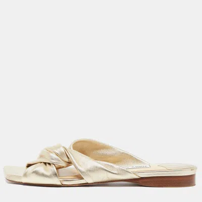Pre-owned Jimmy Choo Gold Leather Narisa Slide Flats Size 39.5