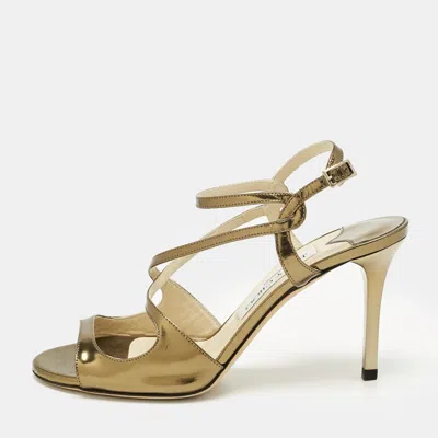 Pre-owned Jimmy Choo Gold Leather Paxton Ankle Strap Sandals Size 36.5
