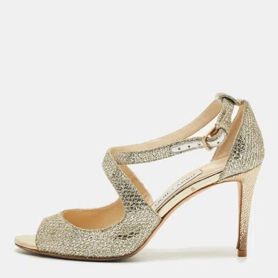 Pre-owned Jimmy Choo Gold Leather Paxton Ankle Strap Sandals Size 38