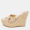 Jimmy Choo Gold Leather Phyllis Espadrilles Platform Wedges Sandals In Neutral