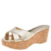 Jimmy Choo Gold Leather Prima Cork Wedge Platform Slide Sandals In Gold