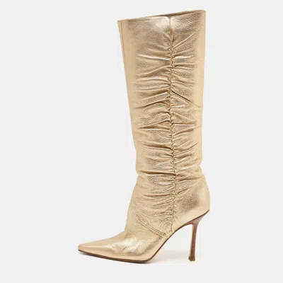 Pre-owned Jimmy Choo Gold Leather Scrunch Knee Length Boots Size 39