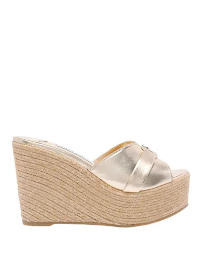 Jimmy Choo Gold Leda Wedges Sandals In Multi