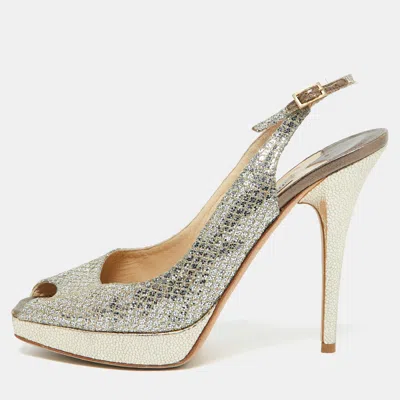 Pre-owned Jimmy Choo Gold Lurex Fabric Nova Peep Toe Slingback Sandals Size 39