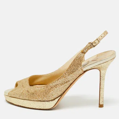 Pre-owned Jimmy Choo Gold Lurex Fabric Verity Peep Toe Pumps Size 36