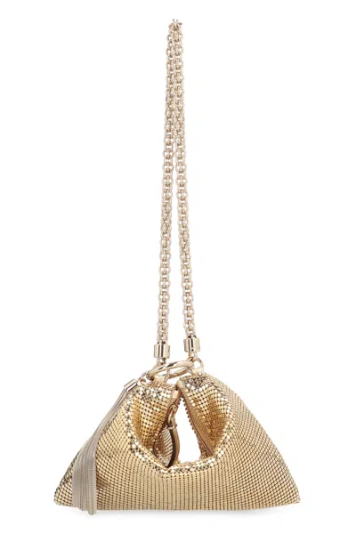 Jimmy Choo Gold Mesh Clutch With Tassel And Chain Handle For Women