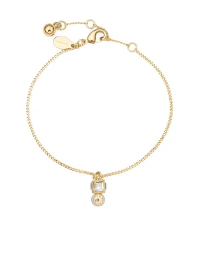 Jimmy Choo Gold Metal Jc Pearl Cube Bracelet With Pearl And Crystal Cube In Metallic