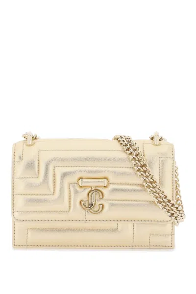 Jimmy Choo Gold Metallic Mini Shoulder Handbag With Avenue Quilting And Sliding Chain Strap
