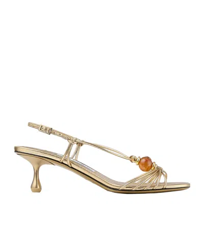 Jimmy Choo Gold Metallic Nappa Leather Sandals With Beads In Multi