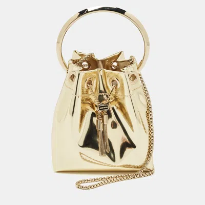 Pre-owned Jimmy Choo Gold Mirror Leather Bon Bon Bucket Bag