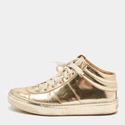 Pre-owned Jimmy Choo Gold Patent Leather Belgravia Sneakers Size 35