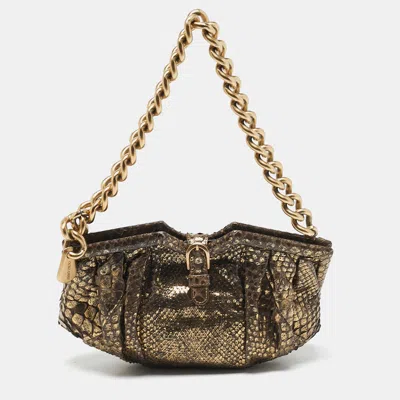 Pre-owned Jimmy Choo Gold Python Chain Frame Clutch