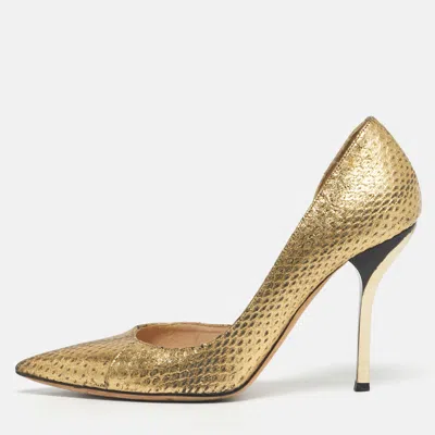 Pre-owned Jimmy Choo Gold Python Embossed Leather D'orsay Pumps Size 36