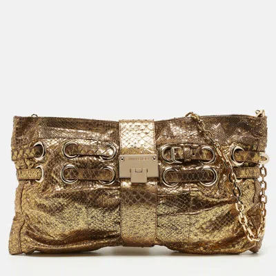 Pre-owned Jimmy Choo Gold Python Oversize Ramona Chain Clutch