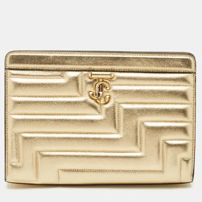 Pre-owned Jimmy Choo Gold Quilted Leather Avenue Clutch