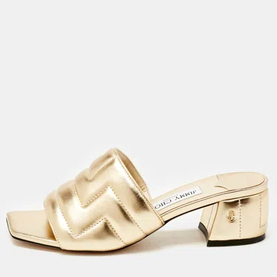 Jimmy Choo Gold Quilted Leather Themis Slide Sandals