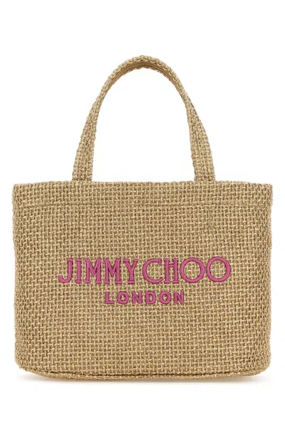 Jimmy Choo Mini Beach Shopping Bag With Woven Texture In Gold