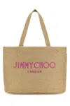 Jimmy Choo Gold Rafia Mini Beach Shopping Bag In Goldfuchsialightgold