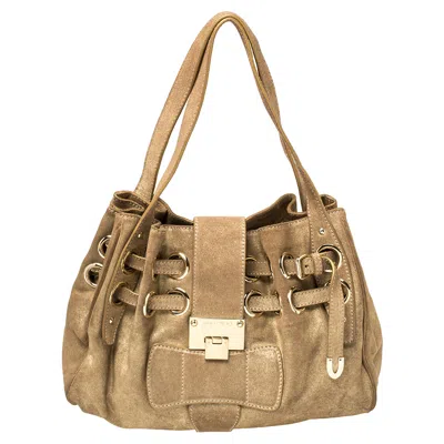 Pre-owned Jimmy Choo Gold Shimmer Suede Ramona Shoulder Bag