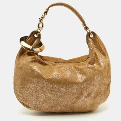 Pre-owned Jimmy Choo Gold Shimmering Suede Solar Hobo