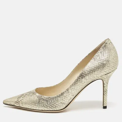 Pre-owned Jimmy Choo Gold Snakeskin Embossed Patent Leather Romy Pumps Size 37.5