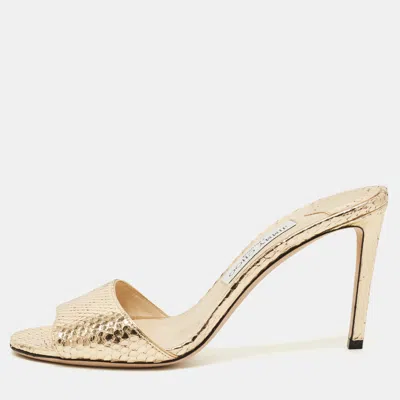 Pre-owned Jimmy Choo Gold Snakeskin Leather Stacey Slide Sandals Size 40