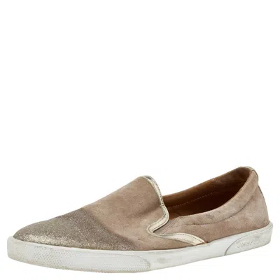 Jimmy Choo Gold Suede And Leather Slip On Sneakers