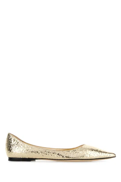 Jimmy Choo Gold Synthetic Leather Love Ballerinas In Neutral