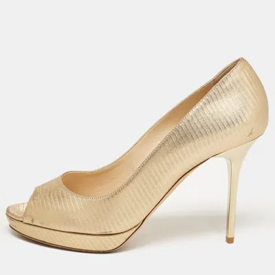 Jimmy Choo Gold Textured Leather Luna Pumps