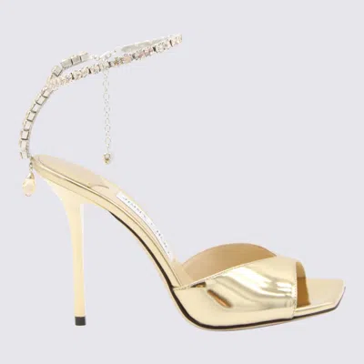 Jimmy Choo Gold-tone Leather Saeda Sandals In Gold/crystal Honey