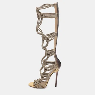 Pre-owned Jimmy Choo Gold/beige Snake And Knot Rope Kanoder Knee Length Boots 38 In Sand