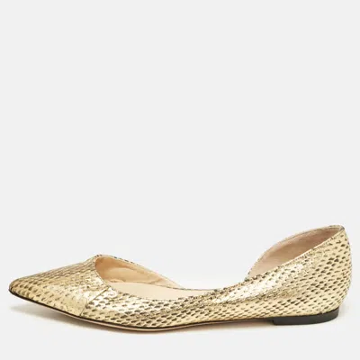 Pre-owned Jimmy Choo Gold/black Snakeskin D'orsay Ballet Flats Size 36.5