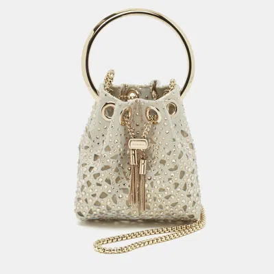 Pre-owned Jimmy Choo Gold/blue Suede Crystal Embellished Micro Bon Bon Bucket Bag
