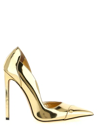 Jimmy Choo Brigitte Pumps Pointed Toe Metallic Cutout In Gold