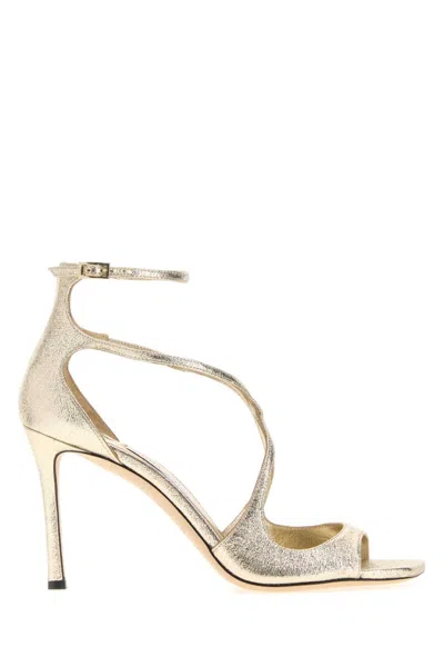 Jimmy Choo Golden Open Square Toe Heel In Neutral