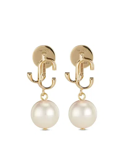 Jimmy Choo Gold-finish Metal Jc Pearl Stud Earrings In Green
