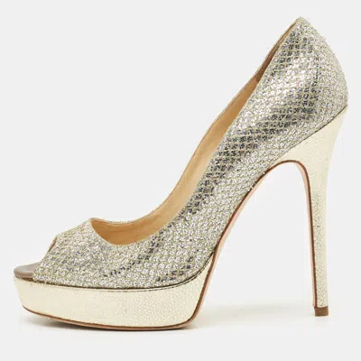 Pre-owned Jimmy Choo Gold/silver Coarse Glitter Luna Pumps Size 38