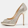 Jimmy Choo Metallic Gold Glitter Fabric Dahlia Peep Toe Platform Pumps In Gold